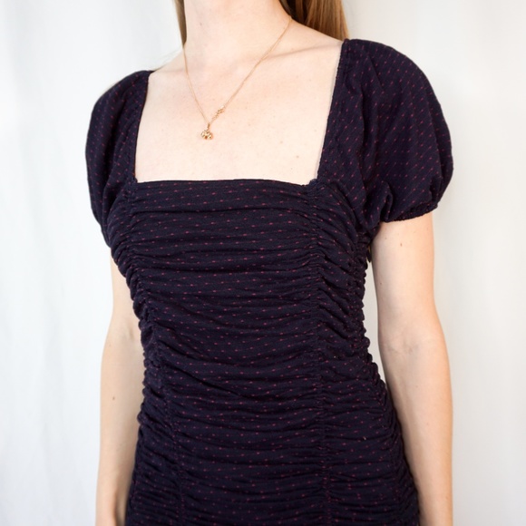 FREE PEOPLE Box Neck Smocked Mini Dress Blue - Picture 7 of 8